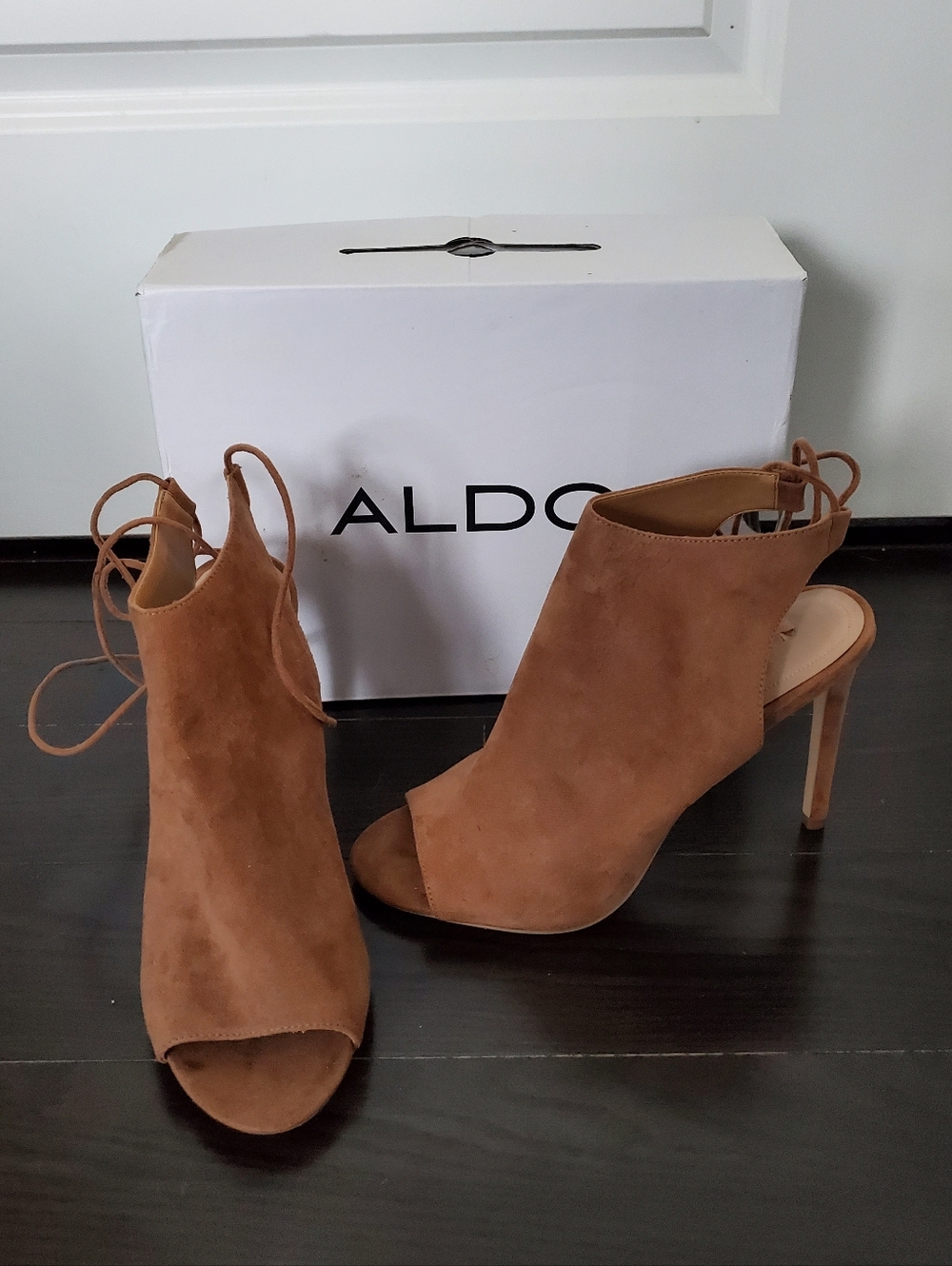 Aldo Grewia Almond Heeled Peep Toe Lace Up Bootie NWT
